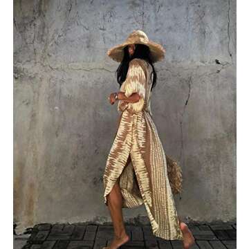 Maleroads Women Long Tunic Dress Kaftan Maxi Dress Batwing 3/4 Sleeve Plus Size Summer Dress