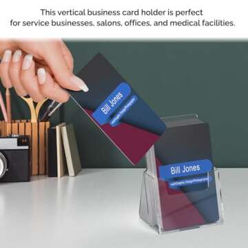 4 Pack Vertical Business Card Holder Desk Display for 2" x 3.5" Contact Cards Clear Acrylic Stand fo...