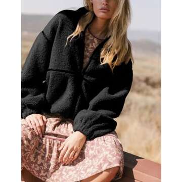 Yeokou Womens Sherpa Fleece Jackets Stand Collar Zip Up Fall Winter Casual 2025 Fuzzy Coats with Pockets