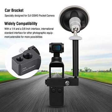 Camera Car Bracket，3/8 1/4 Car Holder Windshield Mount Bracket Stand+Suction Cup Set for DJI OSMO ...