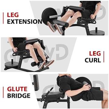 GMWD Adjustable Leg Exercise Bench with Plate Loaded, Extension and Curl Machine, Silver