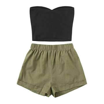 Floerns Women's 2 Piece Outfit Summer Plain Tube Crop Top with Shorts A Multi S