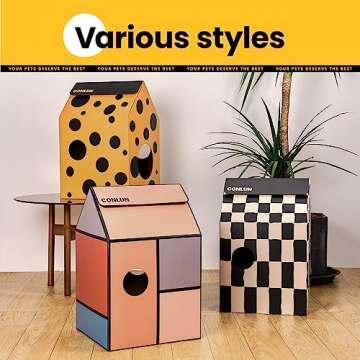 Conlun Cardboard Cat House with Scratch Pad & Catnip, Cat Play Scratching House for Indoor Hideaway Furniture, Heavy Duty Sturdy Cardboard Scratcher, Easy to Assemble Birthday Gift