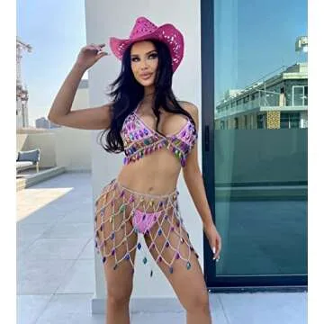 CCbodily Crystal Body Chain Dress - Boho Layered Body Waist Belly Chain Skirt Festival Jewelry for Women (BDG0091)