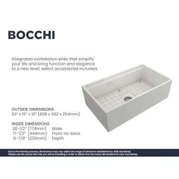 BOCCHI Contempo Workstation Apron Front Step Rim Fireclay 33 in. Single Bowl Kitchen Sink with Accessories in White