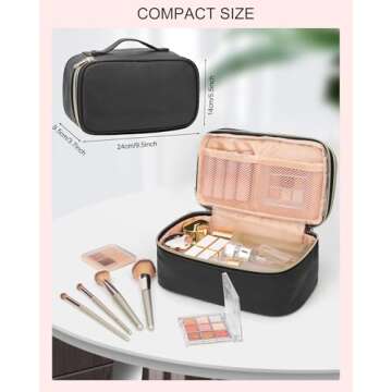 Relavel Small Makeup Bag, Makeup Brush Cosmetic Organizer, Portable 2 Layer Travel Makeup Organizer,...