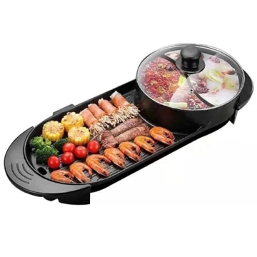 2 in 1 Hot Pot Grill 2200W Non-Stick for Indoor Use