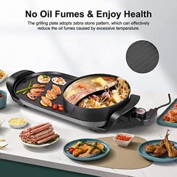 2 in 1 Hot Pot Grill 2200W Non-Stick for Indoor Use