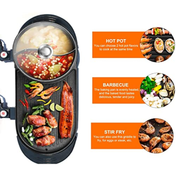 2 in 1 Hot Pot Grill 2200W Non-Stick for Indoor Use