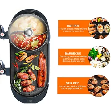 2 in 1 Hot Pot Grill 2200W Non-Stick for Indoor Use