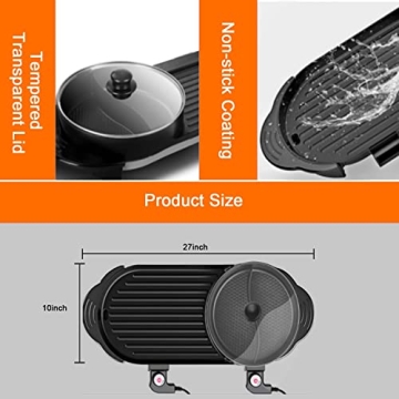 2 in 1 Hot Pot Grill 2200W Non-Stick for Indoor Use