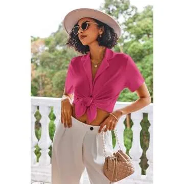 Ekouaer Pajamas Set for Women Short Sleeve Sleepwear Button Down Pjs Lounge Sets Soft Nightwear Rose Red Small