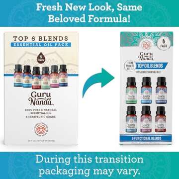 GuruNanda Essential Oil Blends (Set of 6) - Natural Essential Oil Set, Aromatherapy Oil Blends for D...