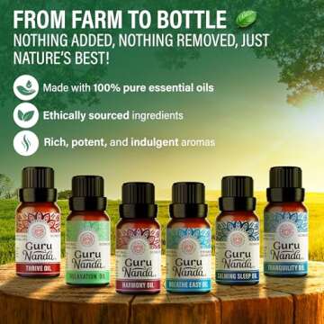 GuruNanda Essential Oil Blends (Set of 6) - Natural Essential Oil Set, Aromatherapy Oil Blends for Diffusers - Breathe Easy, Tranquility, Harmony, Calming Sleep, Relaxation & Thrive