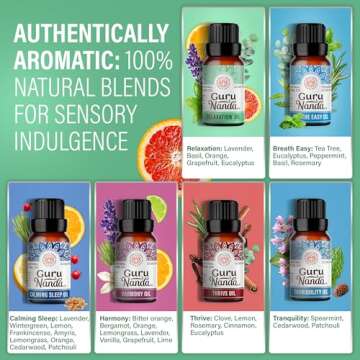 GuruNanda Essential Oil Blends (Set of 6) - Natural Essential Oil Set, Aromatherapy Oil Blends for Diffusers - Breathe Easy, Tranquility, Harmony, Calming Sleep, Relaxation & Thrive