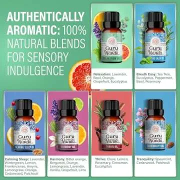 GuruNanda Essential Oil Blends (Set of 6) - Natural Essential Oil Set, Aromatherapy Oil Blends for Diffusers - Breathe Easy, Tranquility, Harmony, Calming Sleep, Relaxation & Thrive
