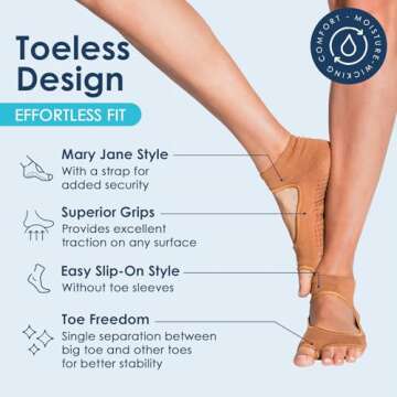 Tucketts Allegro Toeless Non-Slip Grip Socks - Anti Skid Yoga, Barre, Pilates, Home & Leisure, Pedic...