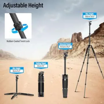 Sirui Compact Traveler 5C Tripod 54.3 inches Lightweight Carbon Fiber Travel Tripod Portable Camera Tripod with 360° Panorama Ball Head for Arca Swiss Quick Release Plate Load Capacity Up to 8.8lbs