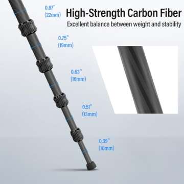 Sirui Compact Traveler 5C Tripod 54.3 inches Lightweight Carbon Fiber Travel Tripod Portable Camera Tripod with 360° Panorama Ball Head for Arca Swiss Quick Release Plate Load Capacity Up to 8.8lbs