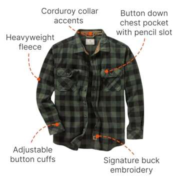 Legendary Whitetails Men's Standard Navigator Fleece Button Up Shirt, Night Forest Plaid, X-Large