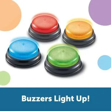 Learning Resources Lights and Sounds Buzzers,Set of 4, Ages 3+, Game Show and Classroom Buzzers, Family Game Night, Game Show Buzzers, Classroom Accessories