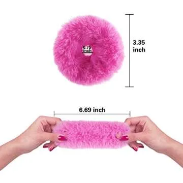 2 PCS Light Blue Pom Pom Hair Tie Fuzzy Scrunchies Furry Hair Bands With Faux Rabbit Fur Fluffy Elastic Hair Bobbles Ponytail Holders Girls Women Hair Accessories