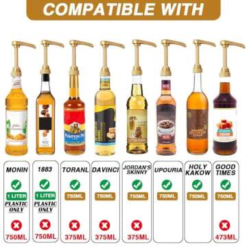 10 Pcs Gold Coffee Syrup Pumps, Compatible with 25.4 Oz/750ml Bottles, Great for Home & Coffee Bar D...
