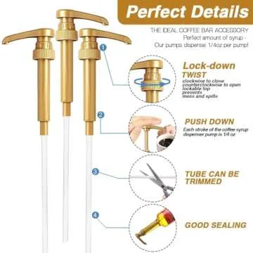 10 Pcs Gold Coffee Syrup Pumps, Compatible with 25.4 Oz/750ml Bottles, Great for Home & Coffee Bar Drinking Mixes, Tea, Beverage, Cocktails