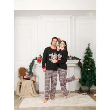 Onancehim Family Christmas Pajamas Matching Sets for Adult, Matching Long Sleeve Christmas Pajama 2 Piece Outfit Christmas Pjs Holiday Xmas Sleepwear Pj’s with Christmas Printed(Women,XL,Black)