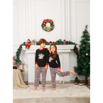 Onancehim Family Christmas Pajamas Matching Sets for Adult, Matching Long Sleeve Christmas Pajama 2 Piece Outfit Christmas Pjs Holiday Xmas Sleepwear Pj’s with Christmas Printed(Women,XL,Black)