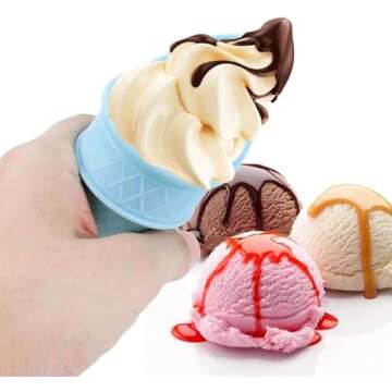 4PCS Ice Cream Cone Holder, Reusable Ice Cream Cones, Plastic Ice Cream Cone, Food Grade Ice Cream Plastic Cup Spoon For Party