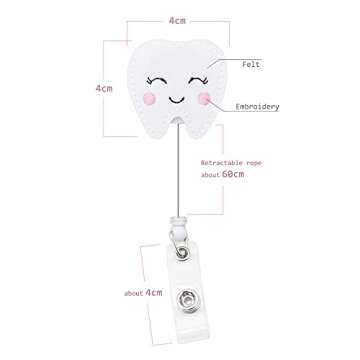 Smiling Tooth Shape Felt Badge Holder Cute Medical Retractable ID Badge Reel Gift for Nurse/Doctor/D...
