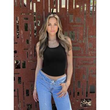 Abonlen Womens Tank Tops Ribbed Sleeveless Tops for Women Scoop Neck Basic Tees Soft Lounge Causal Workout Shirts(Black,S)