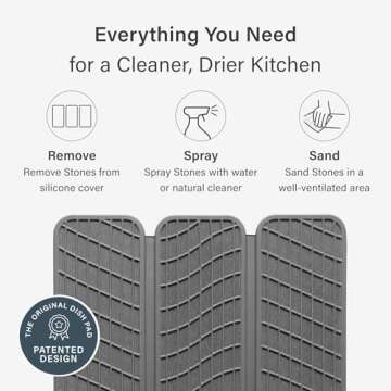 Dorai Home Dish Pad – Quick-Dry Diatomite Stone Drying Mat for Kitchen Counter, 19.9" x 15.2" x 0.52", Slate
