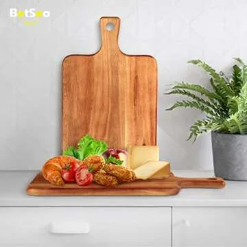 PREMIUM ACACIA Wood Cutting Board with Handle for Cooking