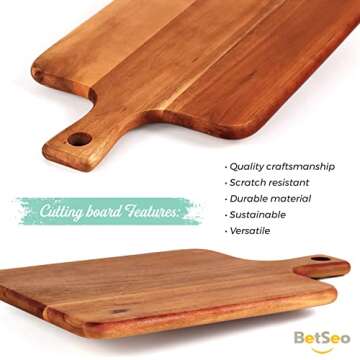 PREMIUM ACACIA Wood Cutting Board with Handle (16"x10") Rectangular Acacia Wooden Cutting Board for Kitchen Chopping Boards for Meat, Cheese, Bread, Vegetables & Fruits
