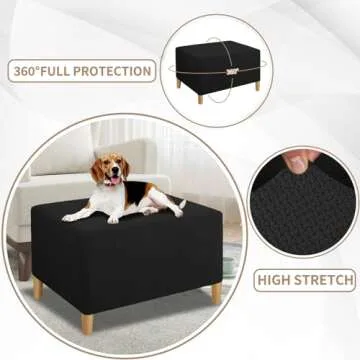 JIVINER Ottoman Cover Rectangle Stretch Ottoman Slipcovers for Folding Storage Footstool Soft Footrest Furniture Protector with Elastic Bottom (X Large, Black)