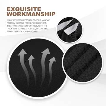 JIVINER Ottoman Cover Rectangle Stretch Ottoman Slipcovers for Folding Storage Footstool Soft Footrest Furniture Protector with Elastic Bottom (X Large, Black)