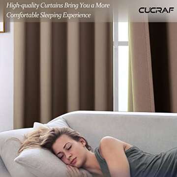 CUCRAF Blackout Curtains 72 inches Long, Room Darkening Window Curtain Panels, Rod Pocket Thermal Insulated Solid Drapes for Bedroom Living Room, 52x72 inch, Khaki, Set of 2 Panels