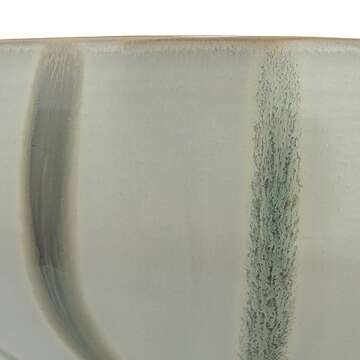 Bloomingville 10 Inches Round Hand-Painted Stoneware Bowl with Stripes and Reactive Glaze, Cream and Green
