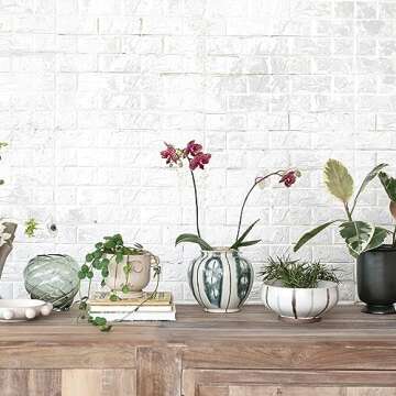 Bloomingville 10 Inches Round Hand-Painted Stoneware Bowl with Stripes and Reactive Glaze, Cream and Green