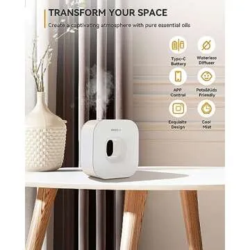 MEIDI Waterless Essential Oil Diffuser - Bluetooth Cordless Aromatherapy Diffuser with App Control, Smart Timer Setting, Hang-up Design and Wide Coverage for Home, Office, Hotel and SPA (White)