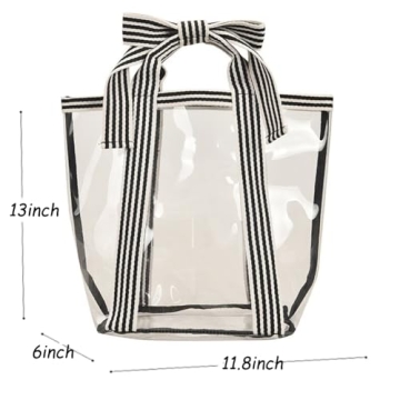 SxoSyo Clear Travel Tote Bag Sturdy PVC Transparent Handbag Purse for Work Beach Shopping Picnic Pool (Bow PVC, White Clear)
