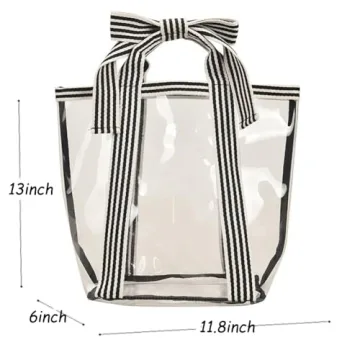 SxoSyo Clear Travel Tote Bag Sturdy PVC Transparent Handbag Purse for Work Beach Shopping Picnic Pool (Bow PVC, White Clear)