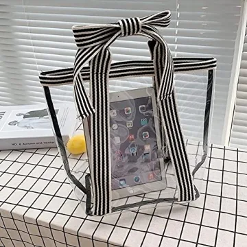 SxoSyo Clear Travel Tote Bag Sturdy PVC Transparent Handbag Purse for Work Beach Shopping Picnic Pool (Bow PVC, White Clear)