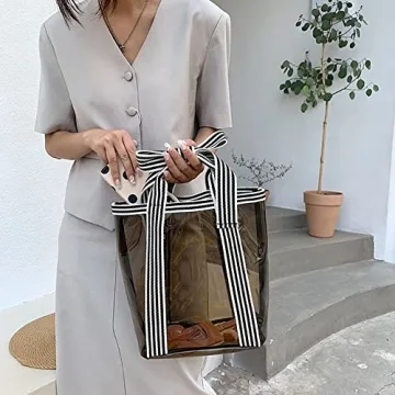 SxoSyo Clear Travel Tote Bag Sturdy PVC Transparent Handbag Purse for Work Beach Shopping Picnic Pool (Bow PVC, White Clear)