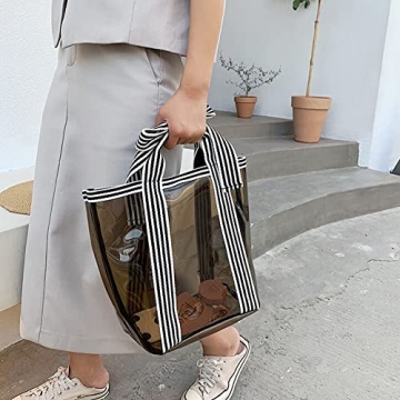 SxoSyo Clear Travel Tote Bag Sturdy PVC Transparent Handbag Purse for Work Beach Shopping Picnic Pool (Bow PVC, White Clear)