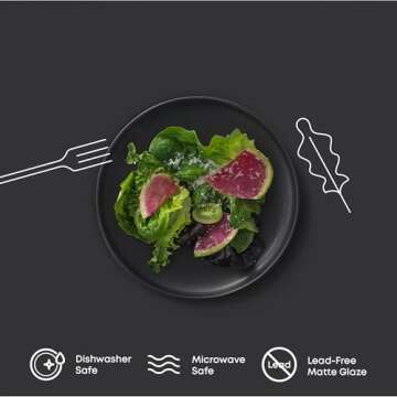 JoyJolt Mesa Stoneware Salad Plates, 8" Round Lunch Plates, Dishwasher and Microwave Safe Plate Set of 6, Modern Rustic Dinnerware, Appetizer Dessert or Dinner Sides Kitchen Dishes - Matte Black