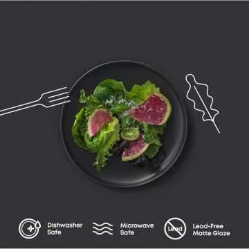 JoyJolt Mesa Stoneware Salad Plates, 8" Round Lunch Plates, Dishwasher and Microwave Safe Plate Set of 6, Modern Rustic Dinnerware, Appetizer Dessert or Dinner Sides Kitchen Dishes - Matte Black