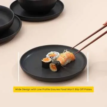 JoyJolt Mesa Stoneware Salad Plates, 8" Round Lunch Plates, Dishwasher and Microwave Safe Plate Set of 6, Modern Rustic Dinnerware, Appetizer Dessert or Dinner Sides Kitchen Dishes - Matte Black